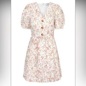 Adelyn Rae Annie Puffed-Sleeve Linen Dress